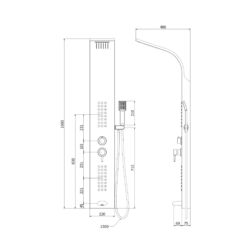 Panou de duș Z-312 / Negru