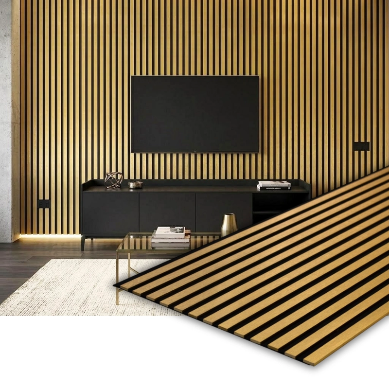 Panou MDF acustic 60x275cm Gold + CADOU: Lipici de montare