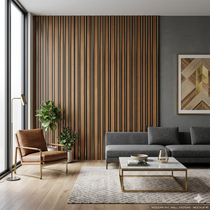 Panoul liniar decorativ din PVC Dubai aur