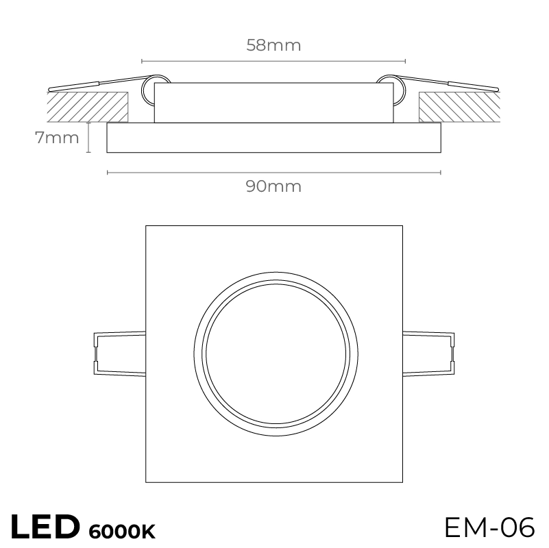 Aluminiu lună sticlă pătrat - 6000K