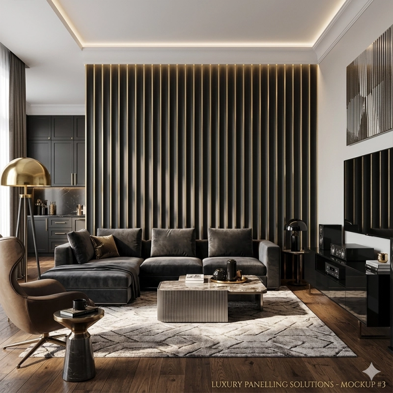 Panou decorativ liniar din PVC Mona negru